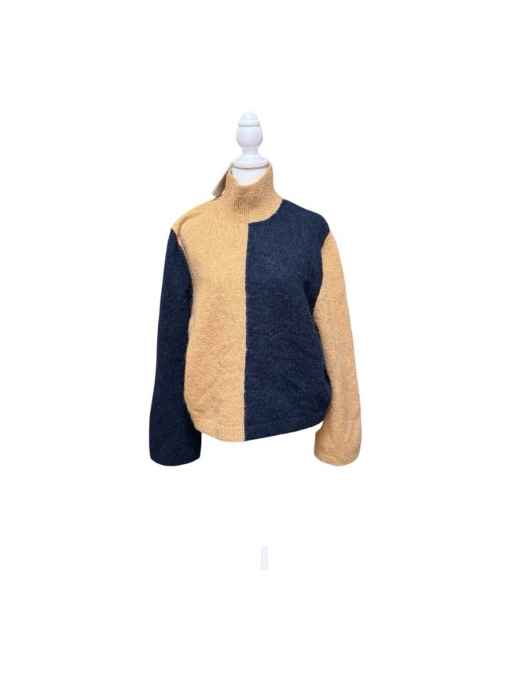 NWT & Other Stories Two-Tone Navy and Camel Blocked Pullover Sweater